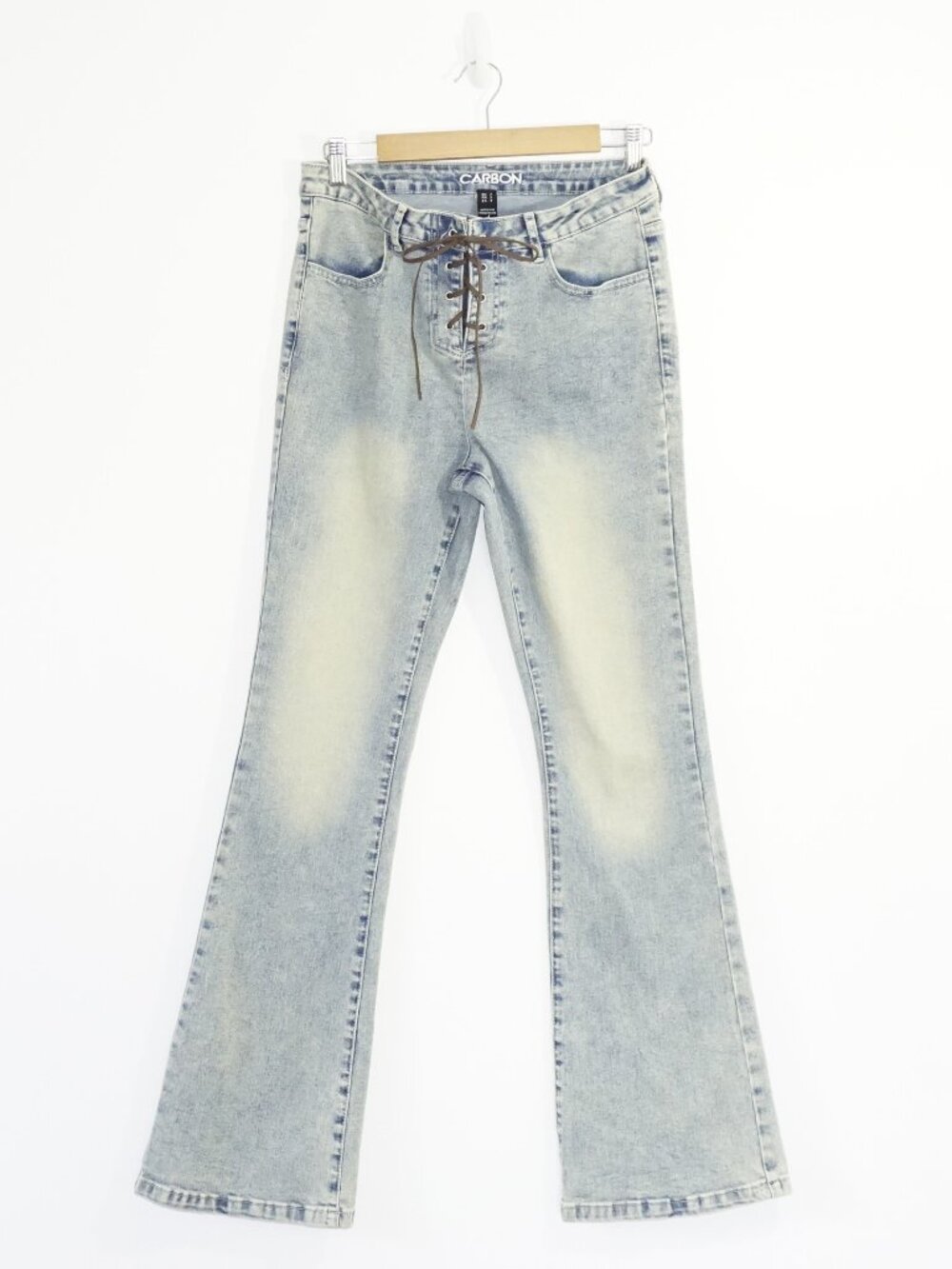 Vintage Carbon Y2K Lace Up Faded Light Wash Bootcut Jeans 7